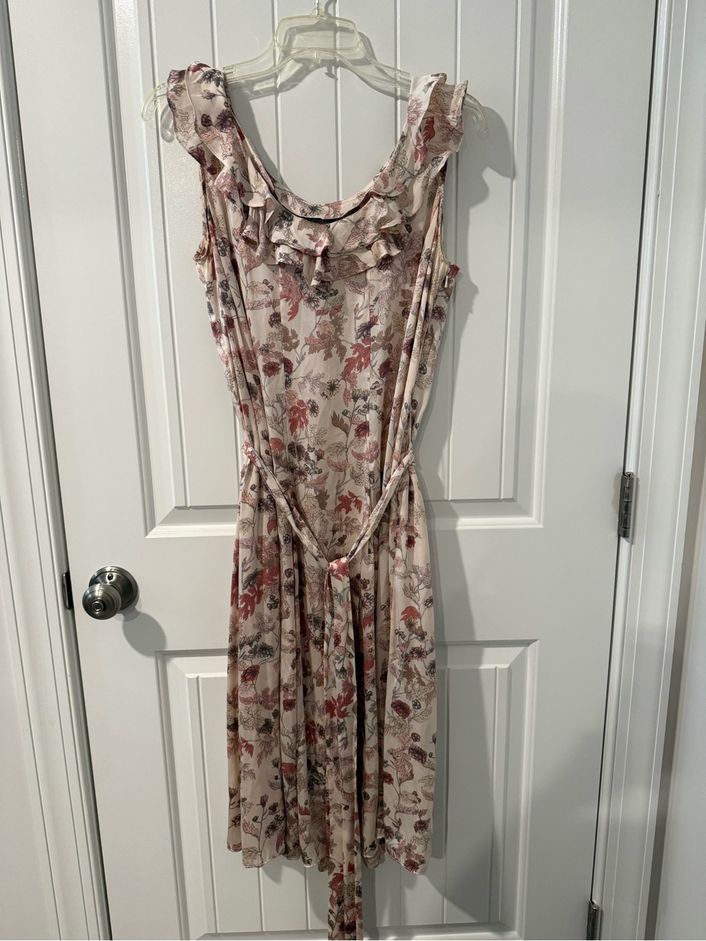 Brooks Brothers Cream Floral Midi Dress with Pink and Brown Accents